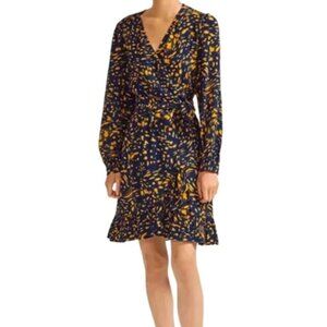 NWT $395 Maje Blue Yellow Rosetta Swirling Dot-Print Wrap Dress Size 3